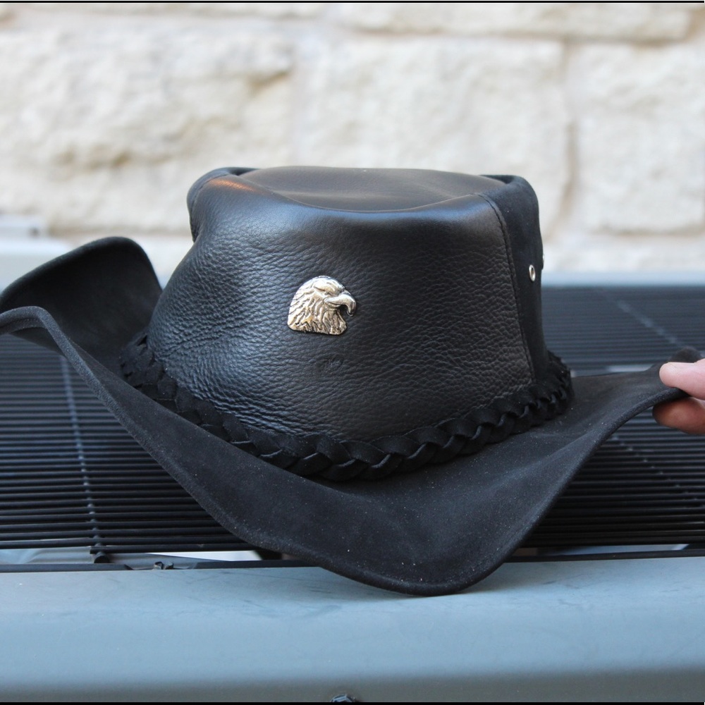Men Braided Eagle Genuine Leather Western Cowboy Hat